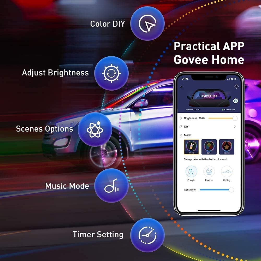 Govee Home app screenshot with color‑pick tool and customization options
