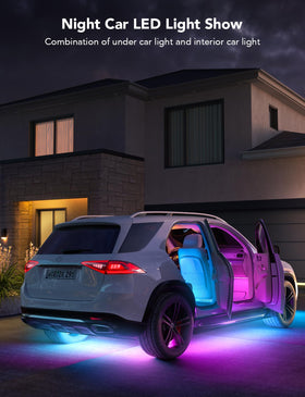Govee mounted LED strip under an SUV showing secure fit and weather resilience