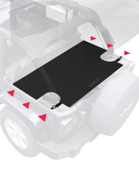GPCA cargo cover front view fitted on Jeep Wrangler showing neat privacy fit