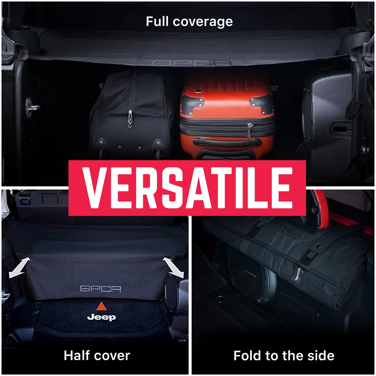GPCA cargo cover lifestyle shot at campsite showing organized, concealed gear