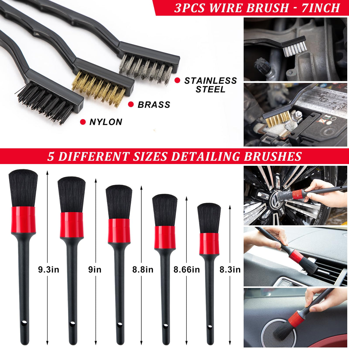 GPUSFAK assorted detailing brushes laid out, cleans tight crevices