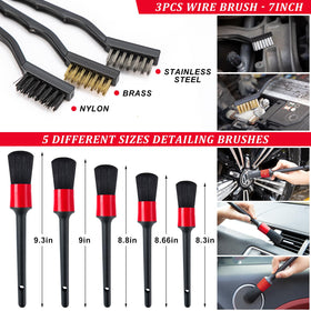 GPUSFAK assorted detailing brushes laid out, cleans tight crevices