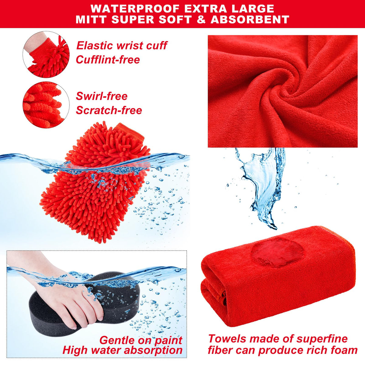 GPUSFAK large wash mitt with microfiber towels, protects paint finish