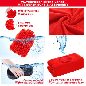 GPUSFAK large wash mitt with microfiber towels, protects paint finish