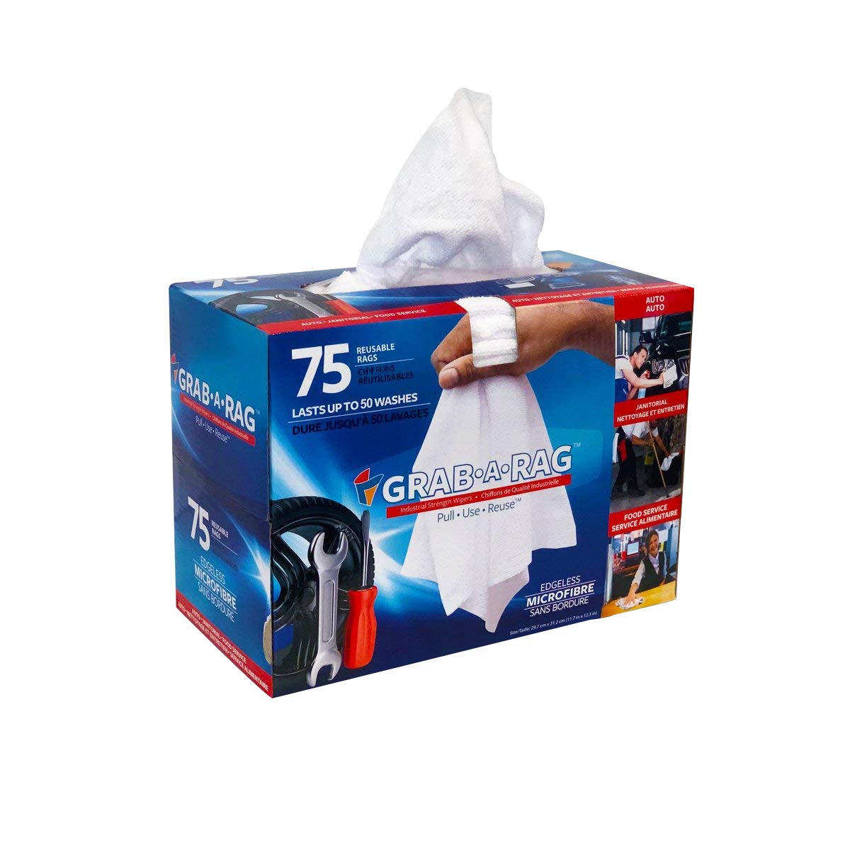 GrabaRag pop-up dispenser with towels visible for fast access and tidy storage