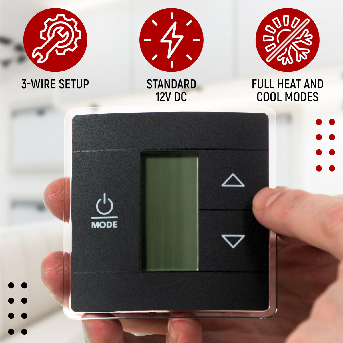 Granatan close-up of buttons for intuitive mode and temperature control