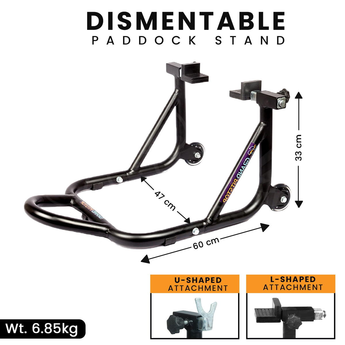 grand pitstop caster wheels under stand providing smooth movement and reliable support