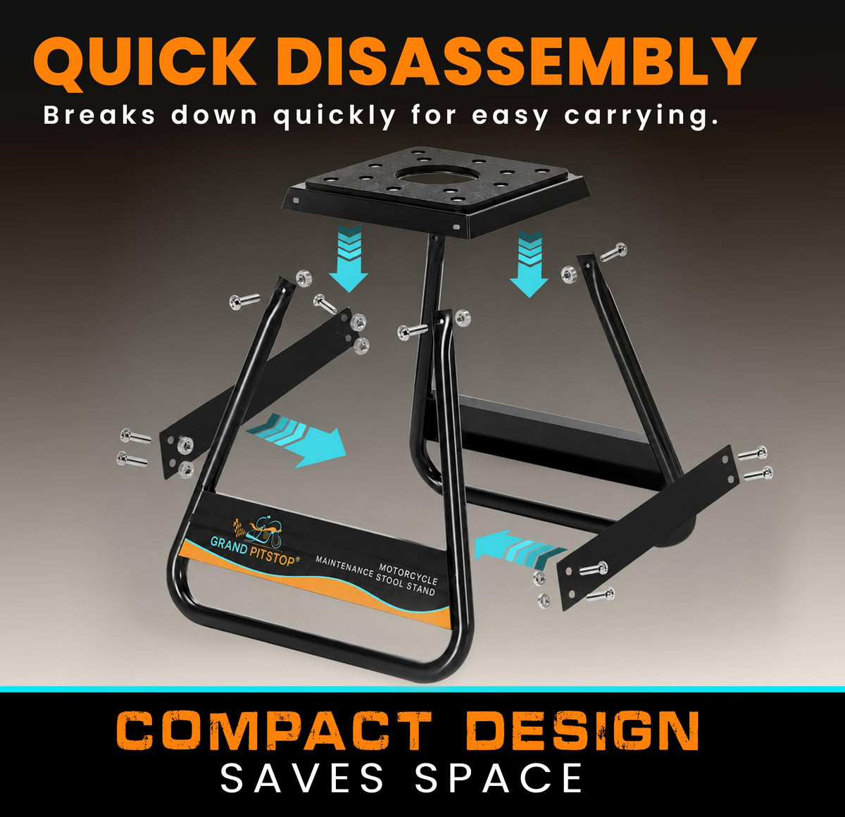 GRAND PITSTOP stand disassembled for transport offering compact portability benefit