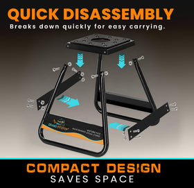 GRAND PITSTOP stand disassembled for transport offering compact portability benefit