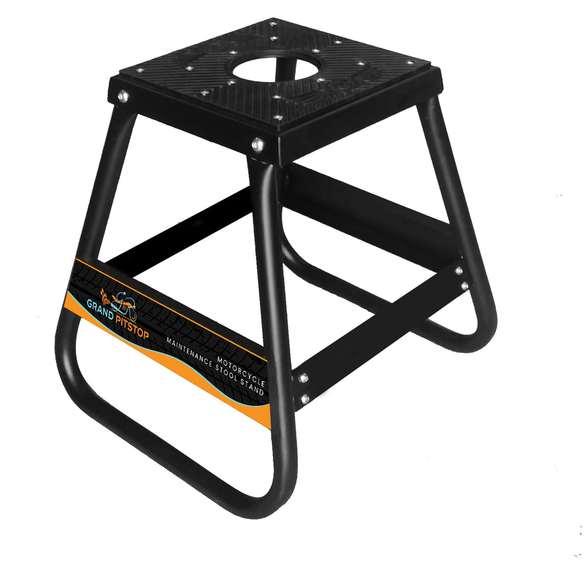 GRAND PITSTOP front view of stand showing stable platform and benefit of secure maintenance