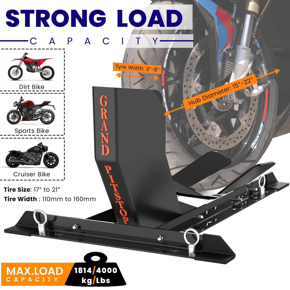 grand pitstop chock installed on trailer keeping motorcycle secure during transit