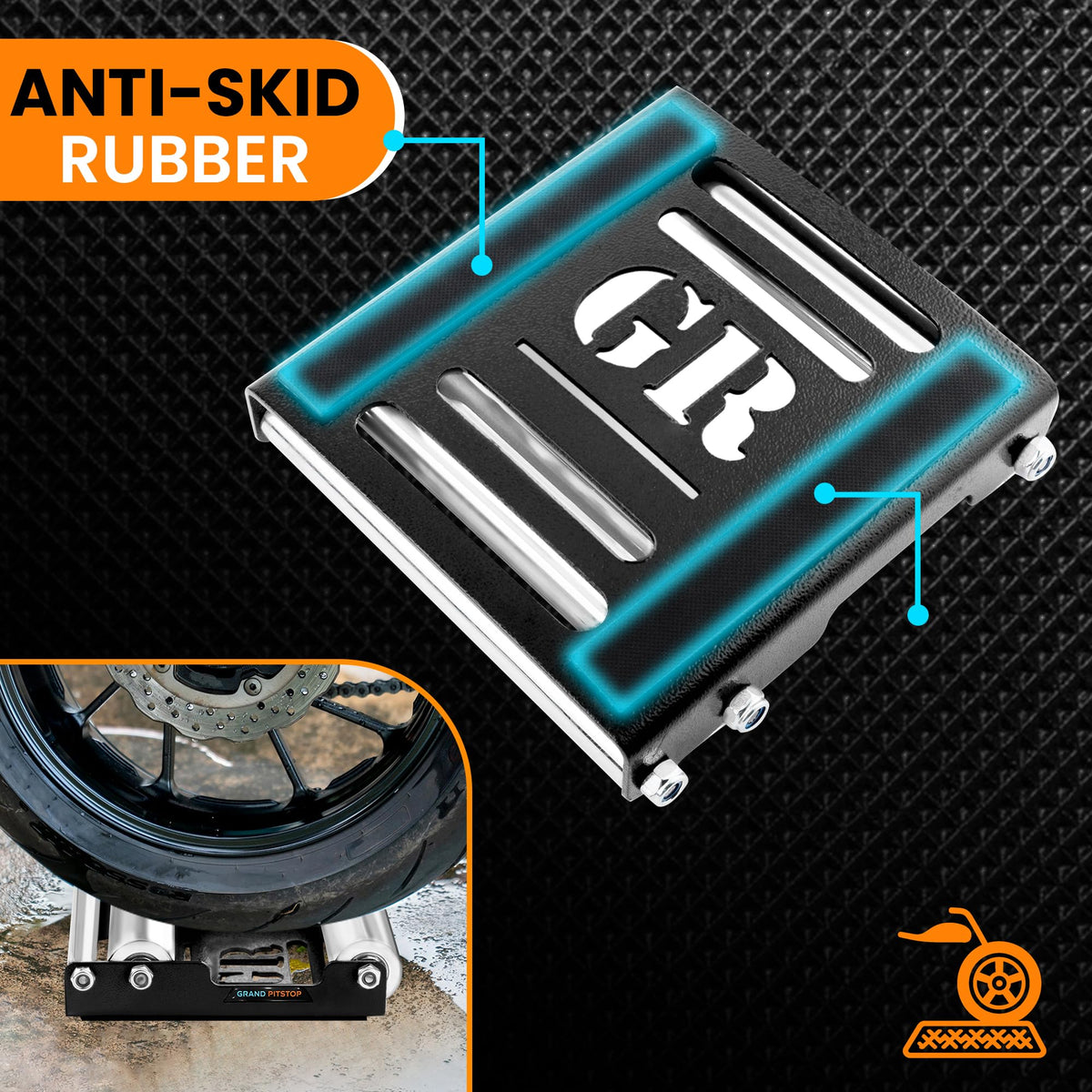 GRAND PITSTOP non-slip base detail providing traction and steady maintenance