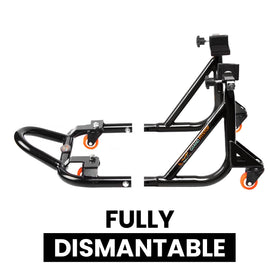 Grand Pitstop assembled next to ruler showing dimensions and compact storage benefit