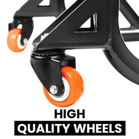 Grand Pitstop stand lifting swingarm with motorcycle showing maintenance access benefit