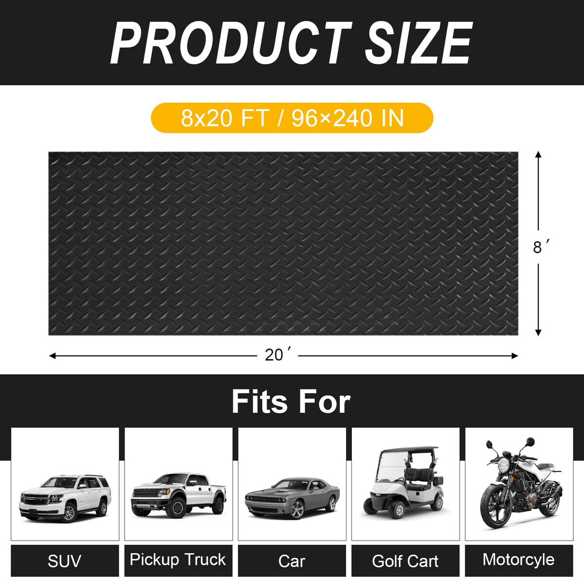 Grandroad auto diamond plate texture close-up, improves slip resistance and durability