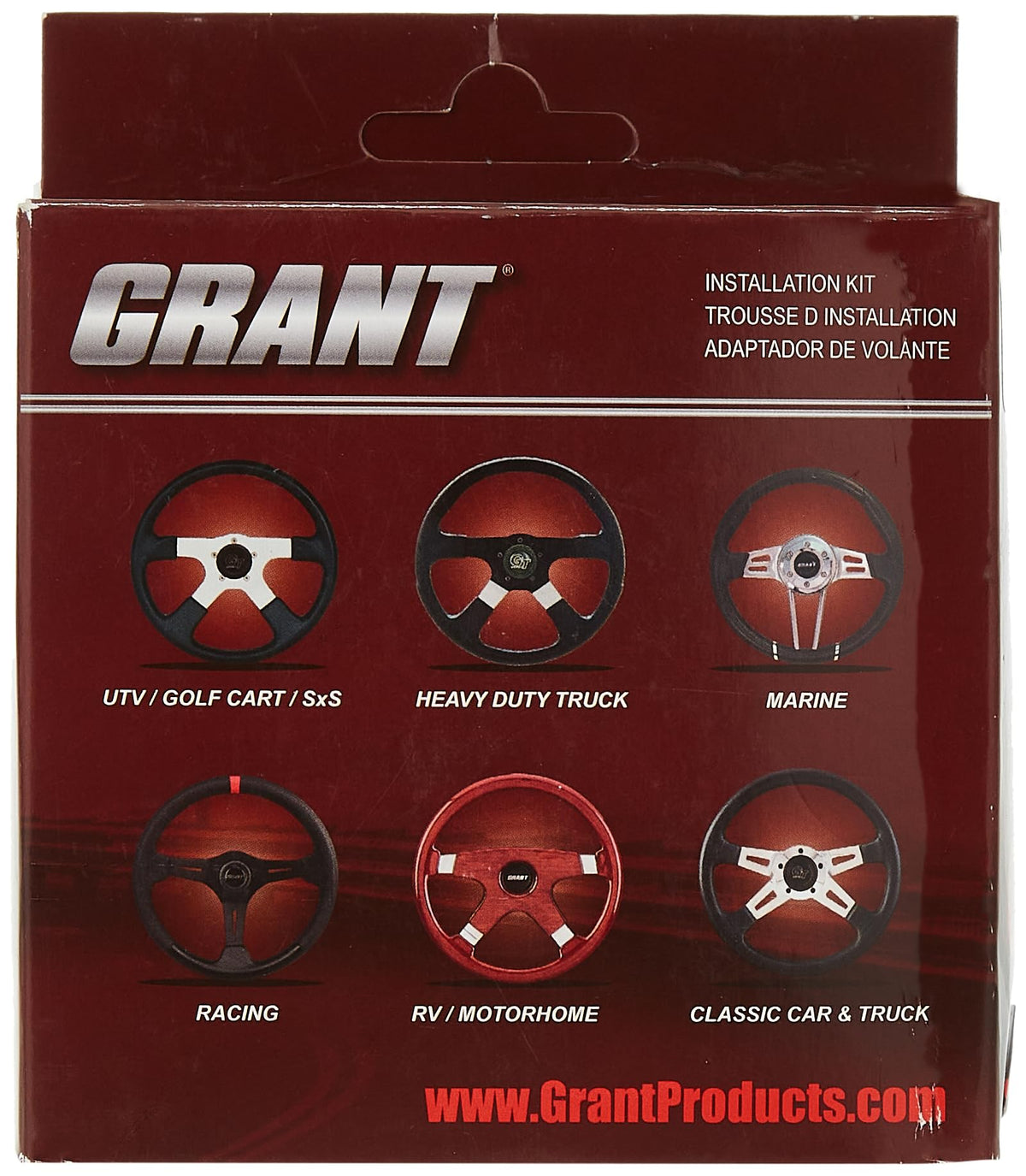Grant installation kit front view showing hub, hardware and matte black trim for easy install