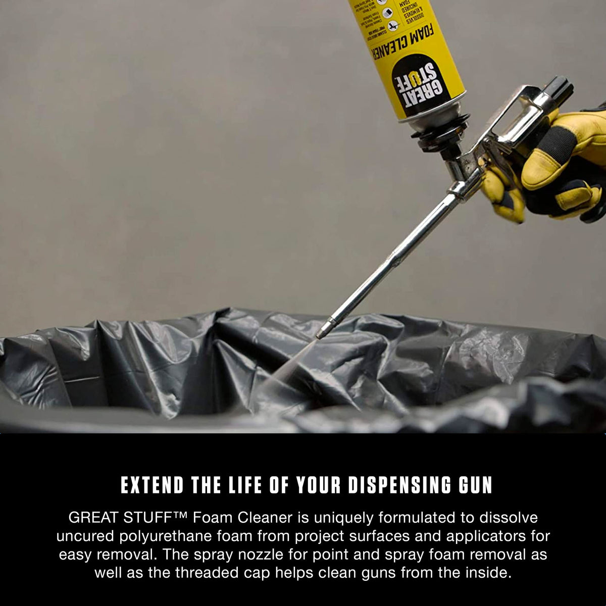 Great Stuff close-up of aerosol nozzle and spray head for precise applicator cleaning