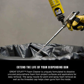 Great Stuff close-up of aerosol nozzle and spray head for precise applicator cleaning