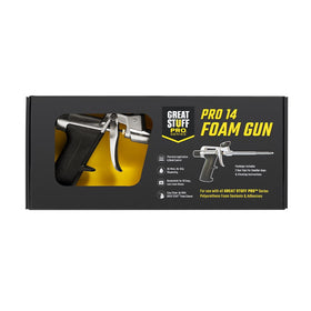 Great Stuff Pro front view showing silver aluminum body and precise tip for accurate application