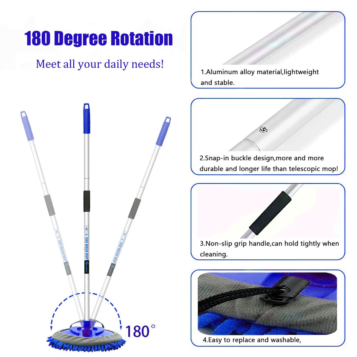 GreatCool mop head pivot joint highlighting 180-degree rotation benefit