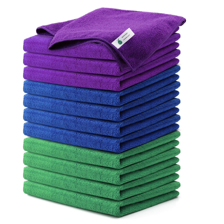 GREEN POMELO front packaging showing 12 colorful towels and benefits