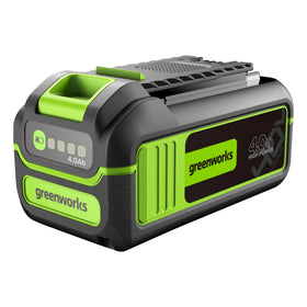 Greenworks front view showing battery shape and mounting for easy swapping