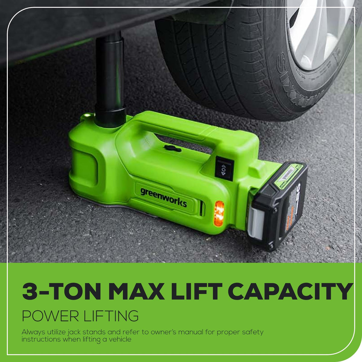 Greenworks side profile showing full lift height range for access and clearance benefit