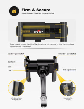 Grefay holder clamping a smartphone in portrait for clear navigation view