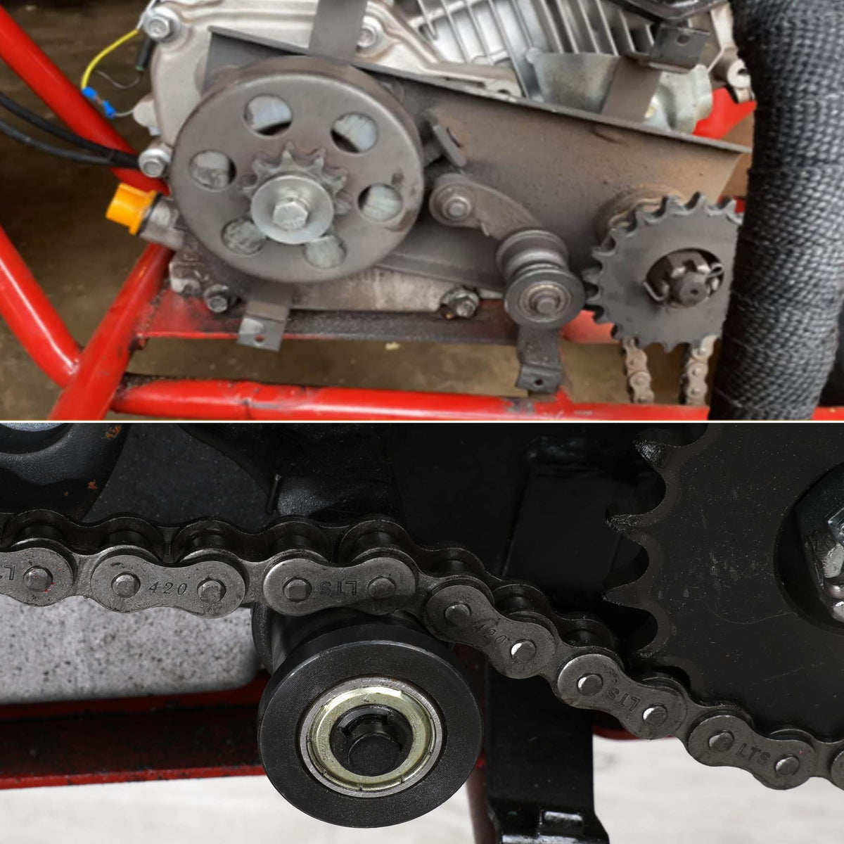GREHUA closeup of 420 chain links highlighting durable plates and wear resistance benefit