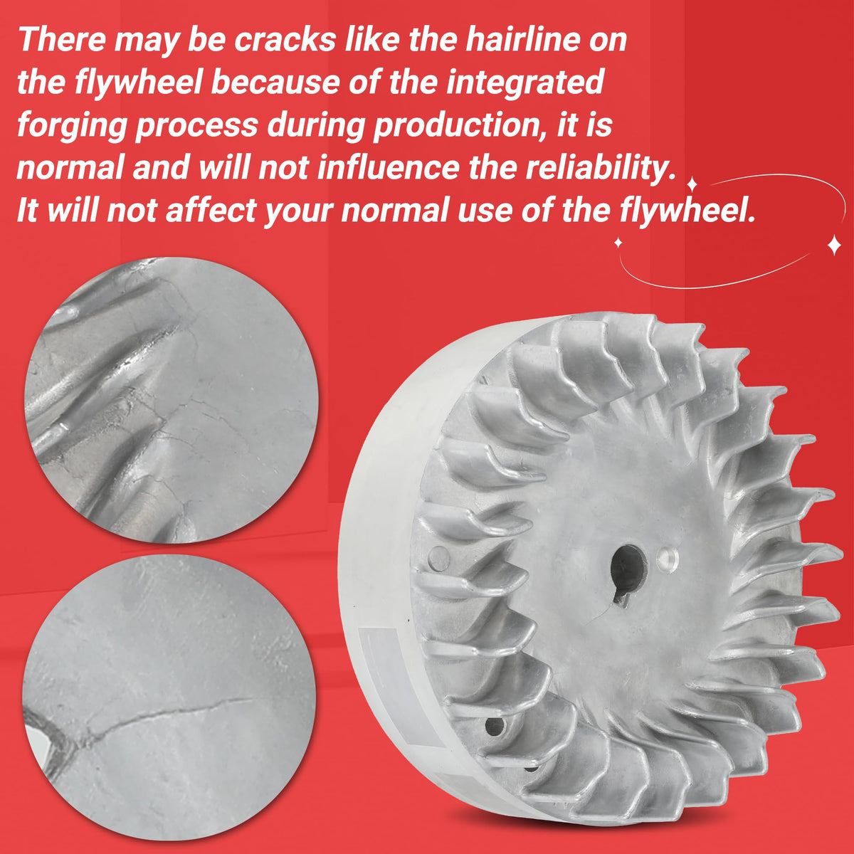GREHUA flywheel mounted on crankshaft illustrating direct replacement convenience