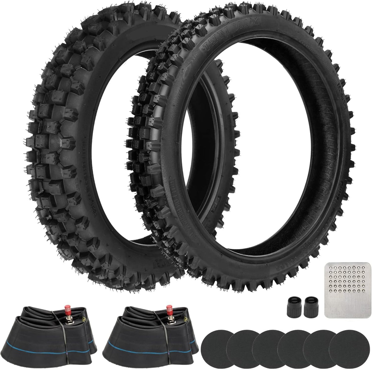 GREHUA front tire and tube packaging showing included parts and benefits