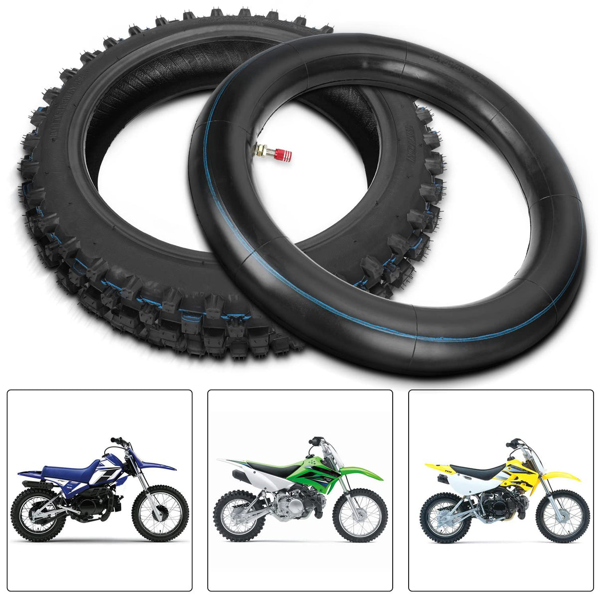GREHUA tire mounted on KLX110 wheel showing accurate fitment and alignment