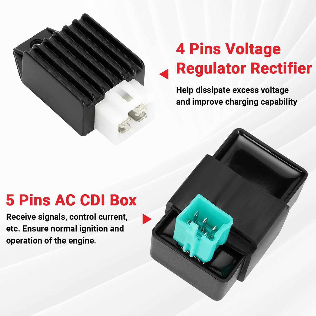 GREHUA regulator rectifier top view showing cooling fins for stable charging