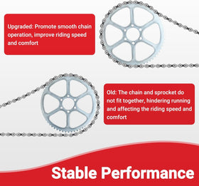 GREHUA sprocket next to ruler showing overall diameter and exact sizing for compatibility