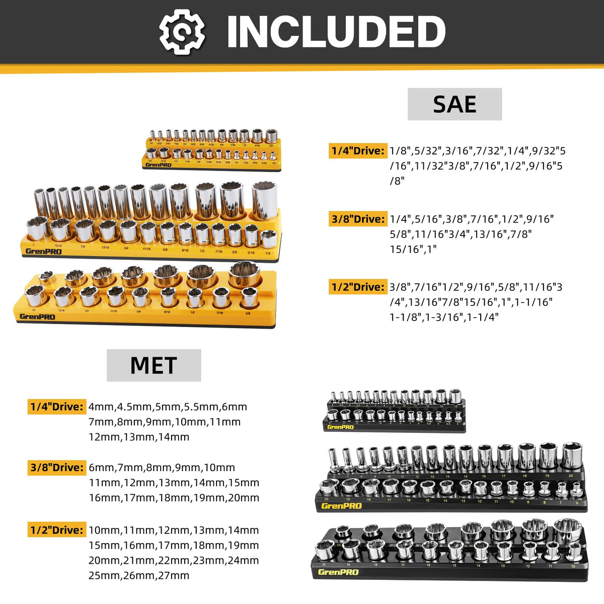 GRENPRO engraved size markings visible for fast socket selection