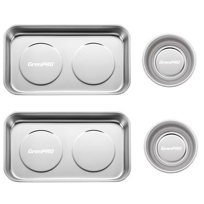 GRENPRO front view of 2 round and 2 rectangle trays showing organized storage benefit