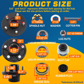 GREPSPUD organized hardware kit laid out with bearings, seals, nuts, and cotter pins for convenience