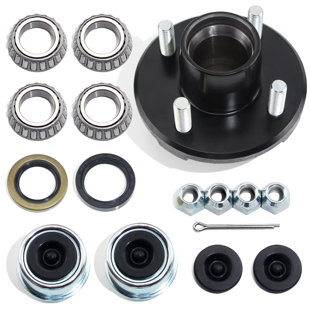 GREPSPUD front view of 4 on 4" hub showing bolt pattern and coating for durability