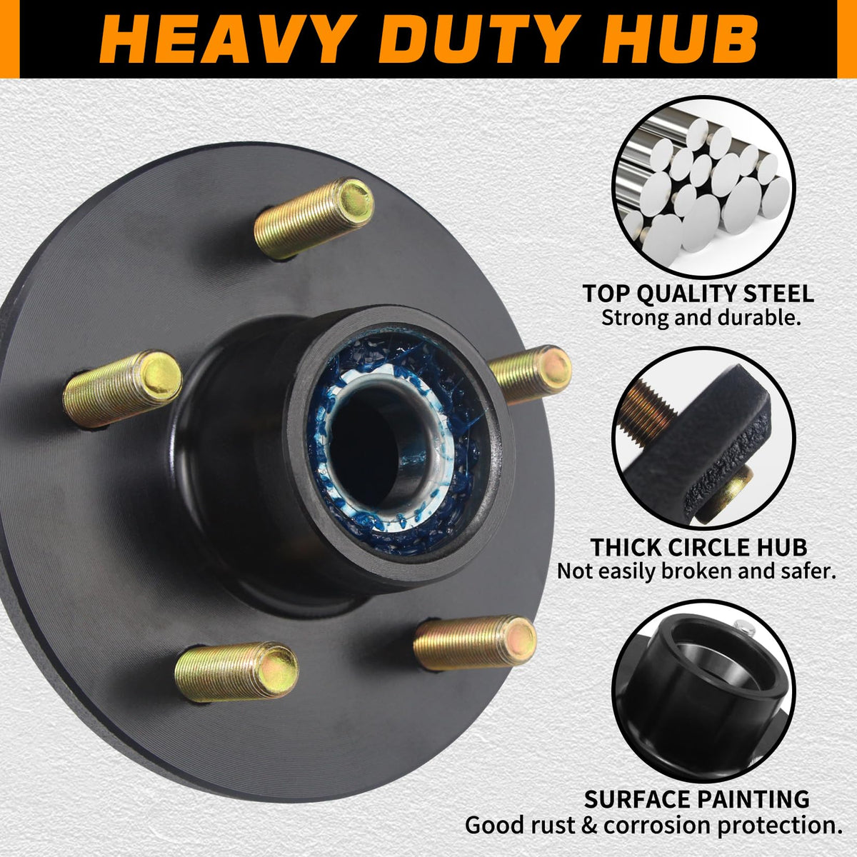 GREPSPUD hub mounted on trailer axle illustrating fitment on EZ-Lube spindle for safety