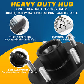GREPSPUD hub mounted on a trailer axle demonstrating proper fit and easy installation benefit