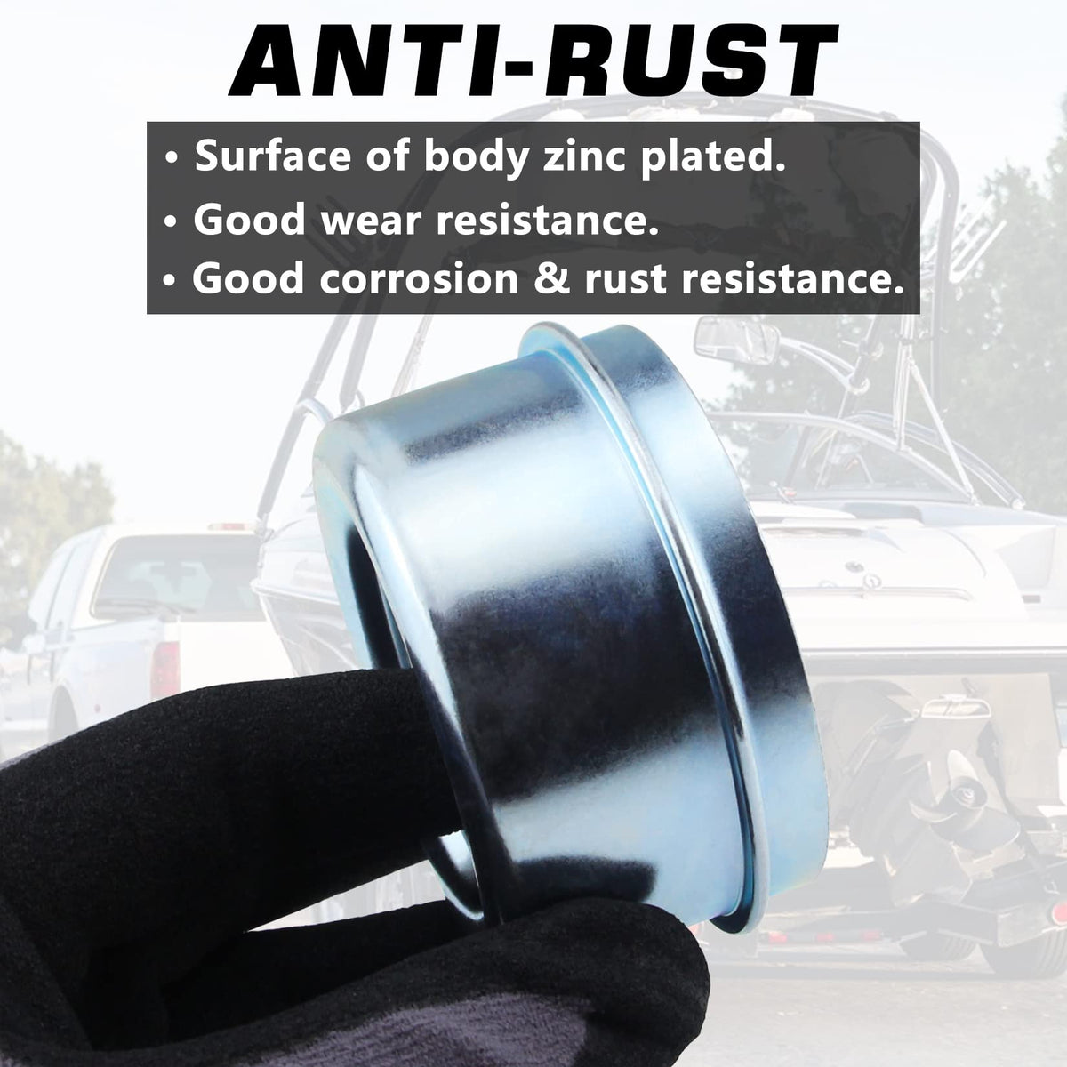 GREPSPUD installed on trailer axle demonstrating protective fit and bearing contamination prevention