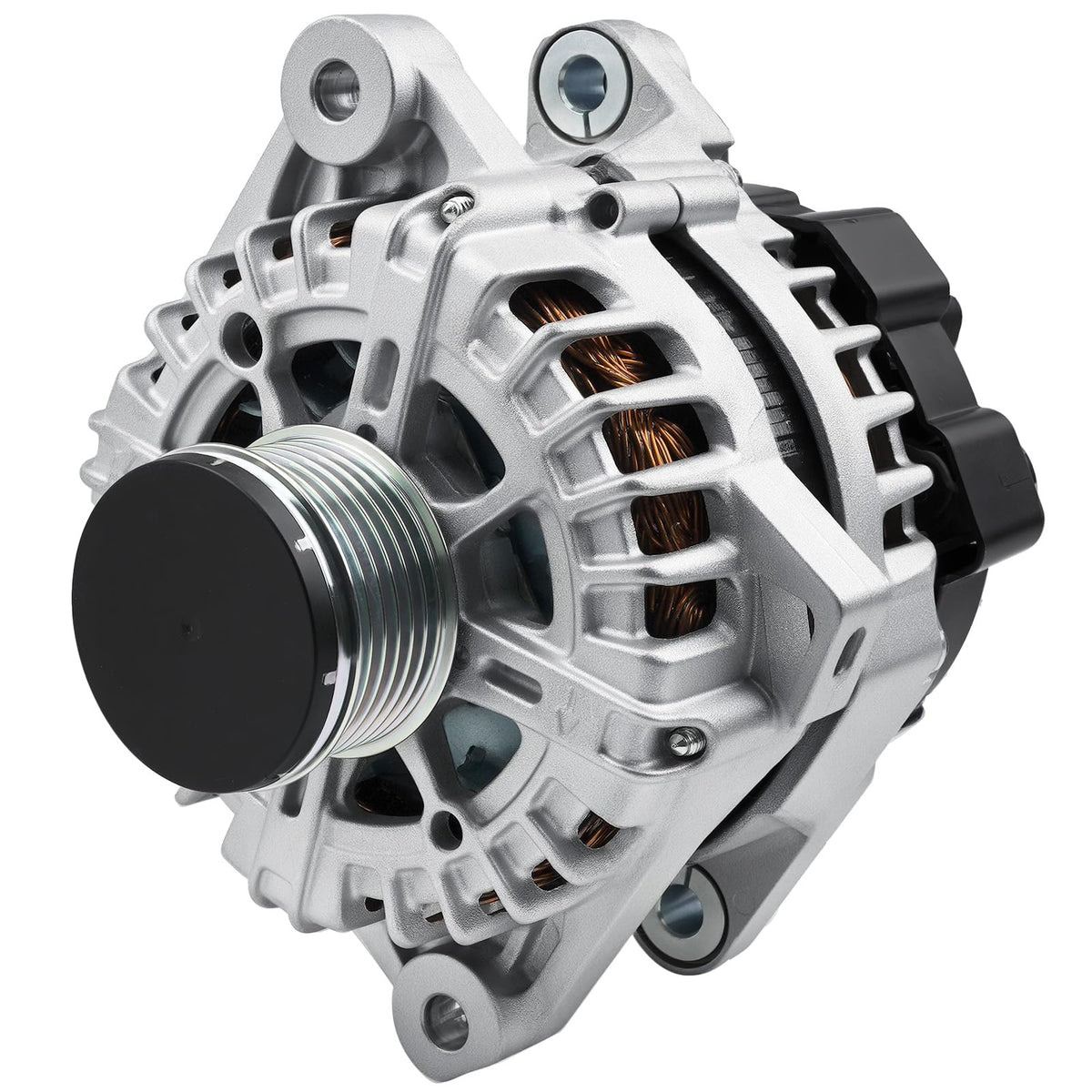 Grezuton front view alternator showing mounting points and durable housing benefit