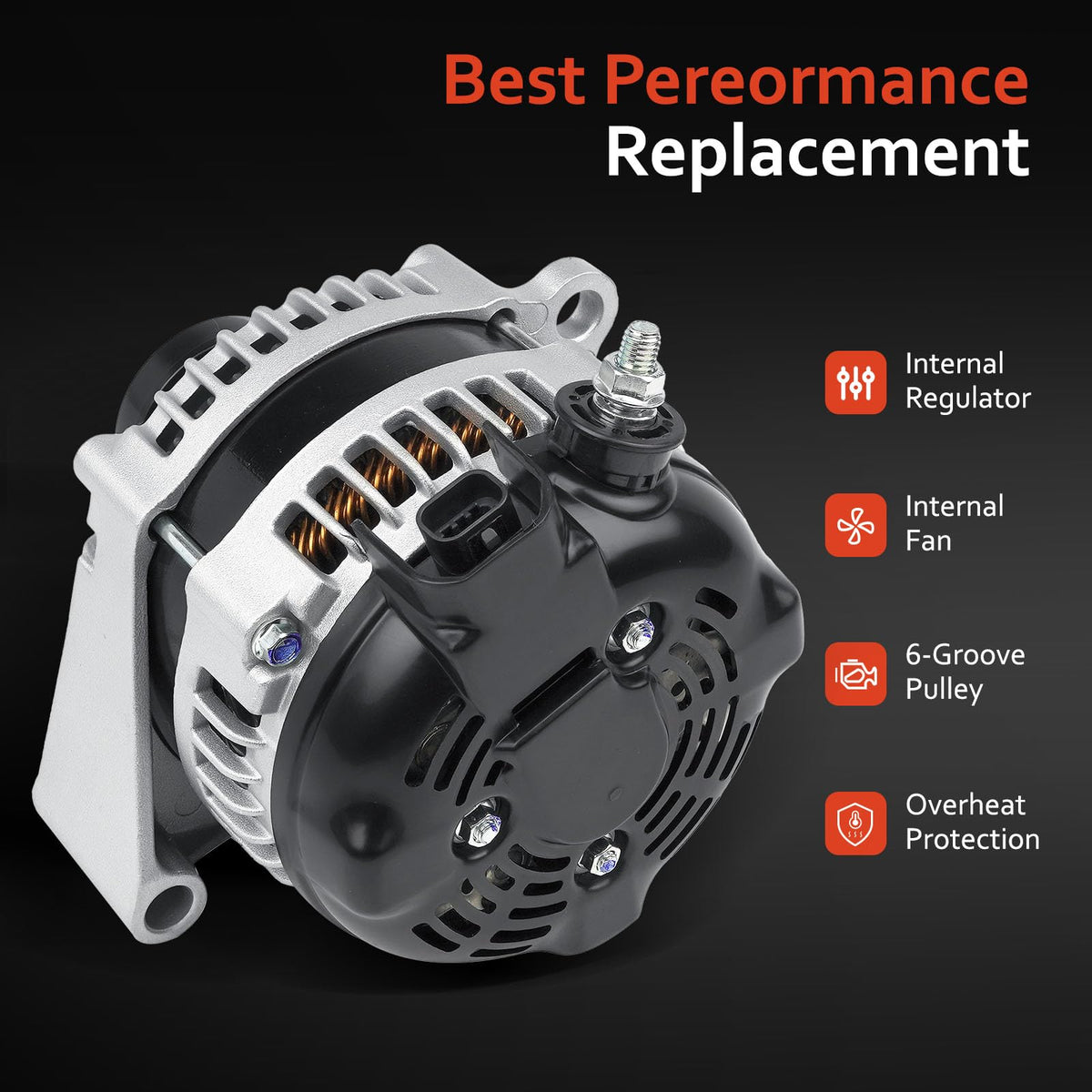 Grezuton alternator installed in engine bay illustrating direct-fit compatibility and reliability