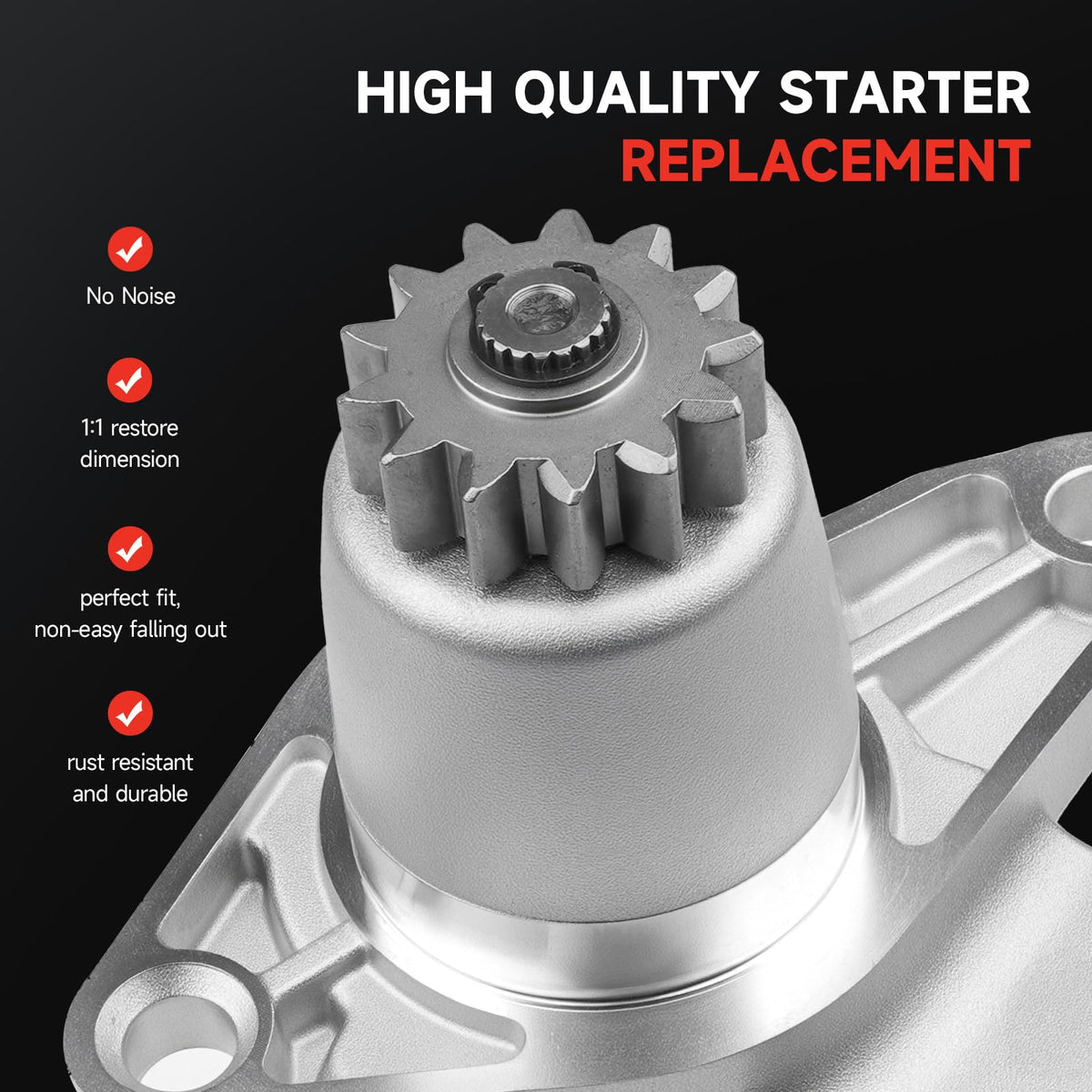 Grezuton starter installed in engine bay demonstrating direct-fit replacement advantage