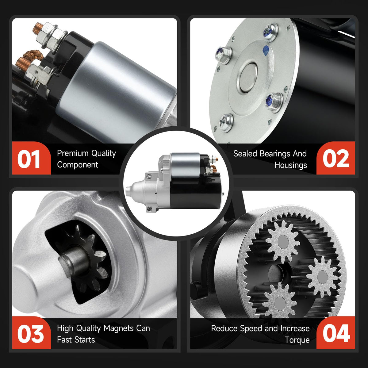 Grezuton starter mounting flange detail displays bolt pattern for straightforward installation