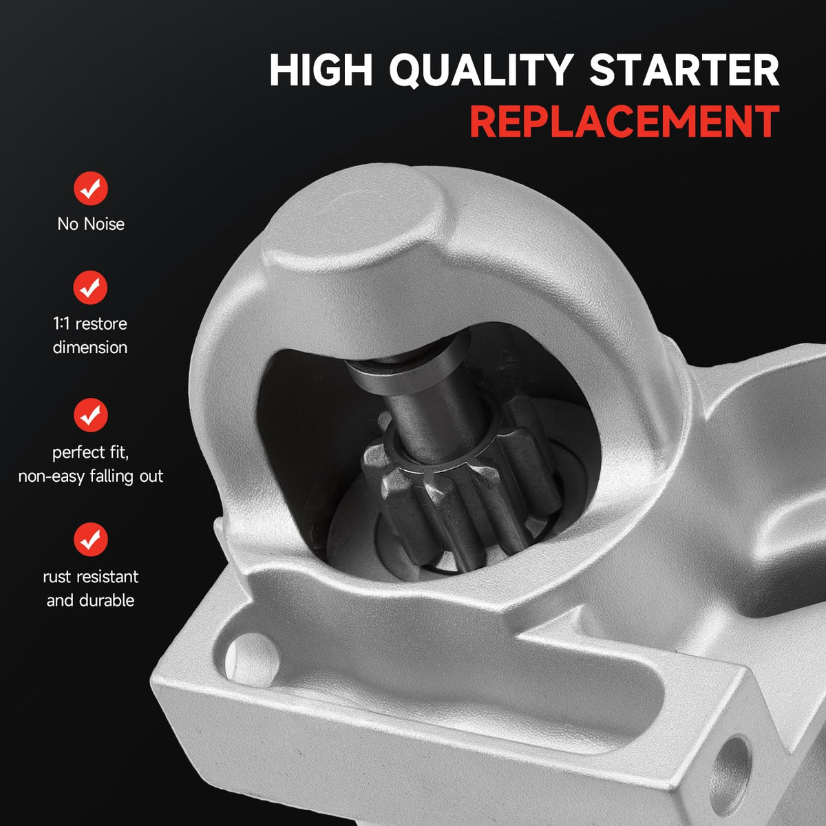 Grezuton starter size comparison with ruler showing compact OEM-matching dimensions