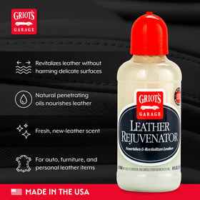 Griot's Garage applicator applying conditioner to car seat, restoring suppleness benefit