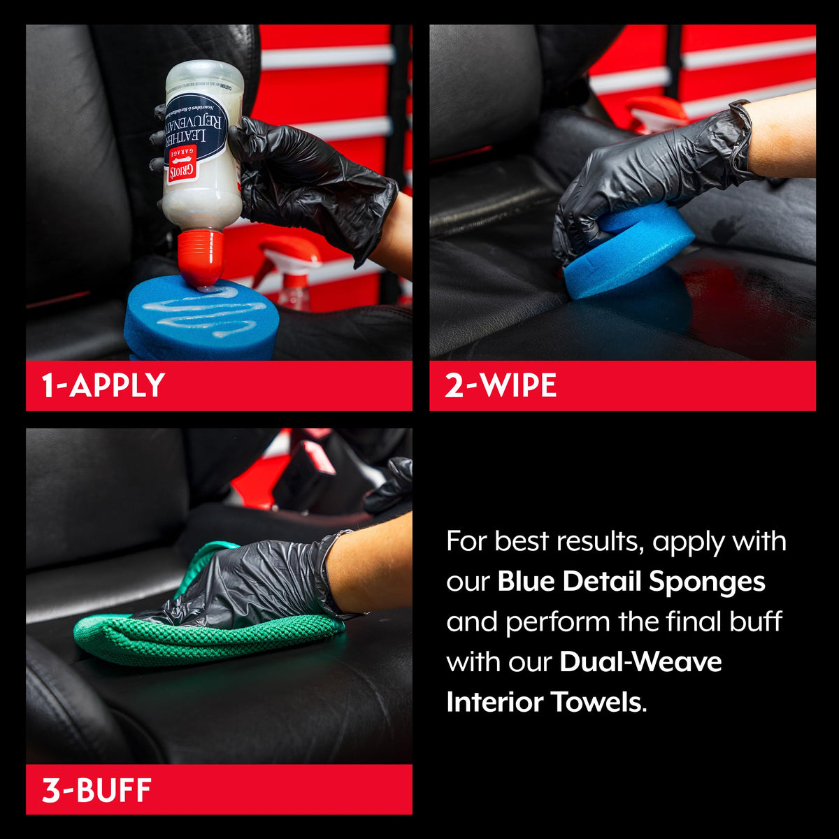 Griot's Garage before and after car seat image, visible repair and rejuvenation benefit