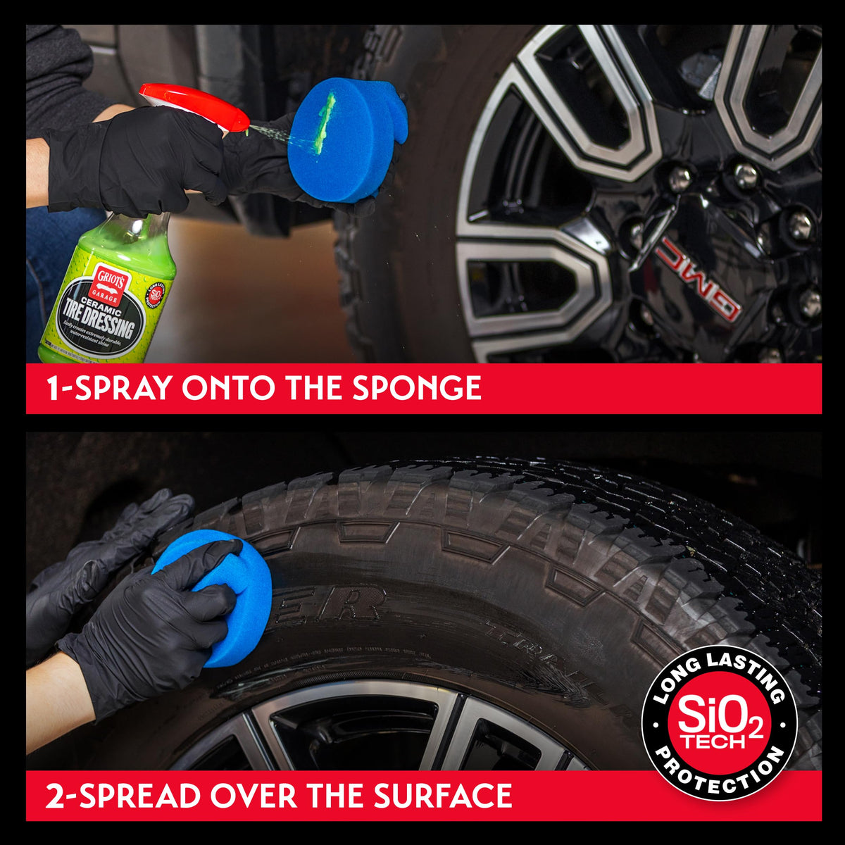 Griot's Garage before and after tire contrast highlighting restored dark color