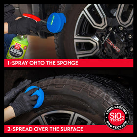Griot's Garage before and after tire contrast highlighting restored dark color